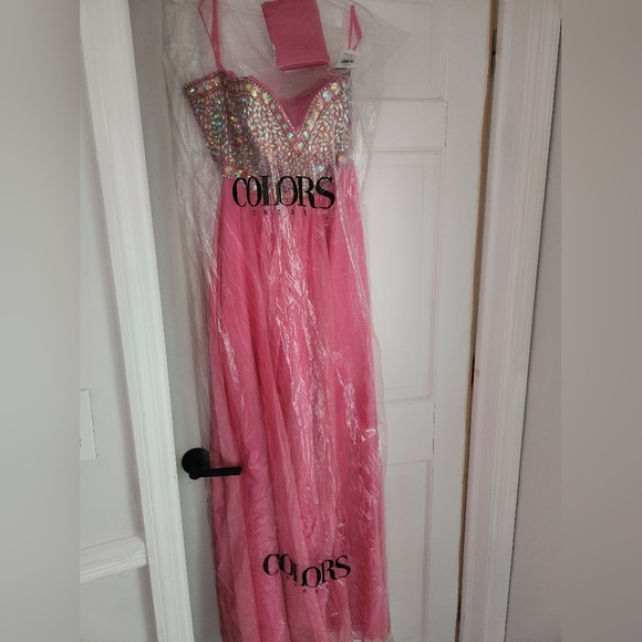 Strapless Pink Rhinestone Gown - Picture 3 of 7